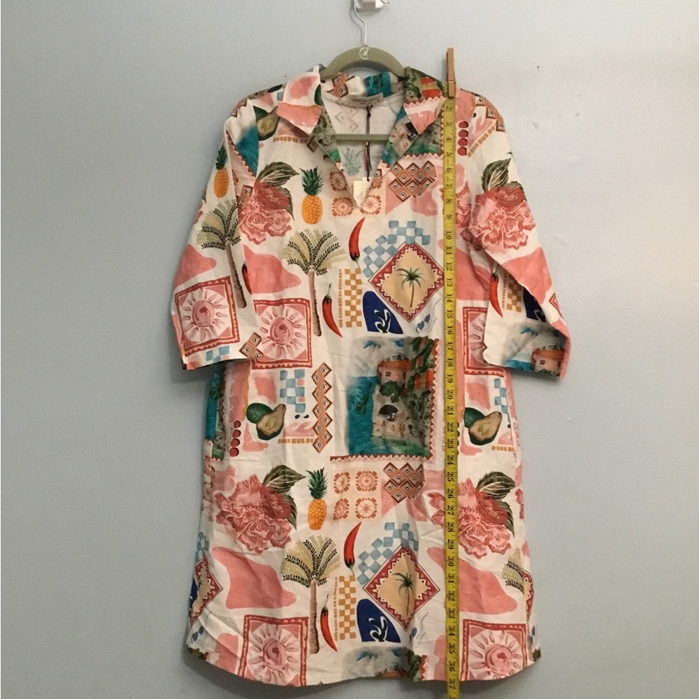 Tropical Patchwork Shift Dress - Cream & Coral - Picture 9 of 16